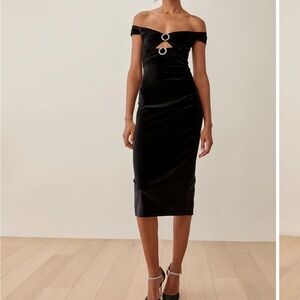 Reformation Black Sheath Midi Dress Spaghetti Strap‎ Cocktail